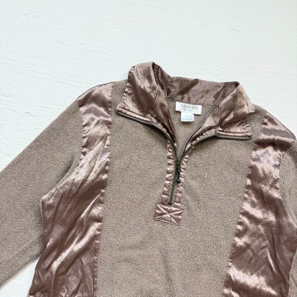 Vintage 90s Adolfo Sport Satin Fleece Quarter Zip Pullover, Size Small - Picture 2 of 6